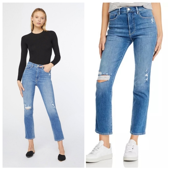 FRAME Le Sylvie Slender Straight-Leg Jeans in Sonoma Rips Size 26 - Picture 1 of 12